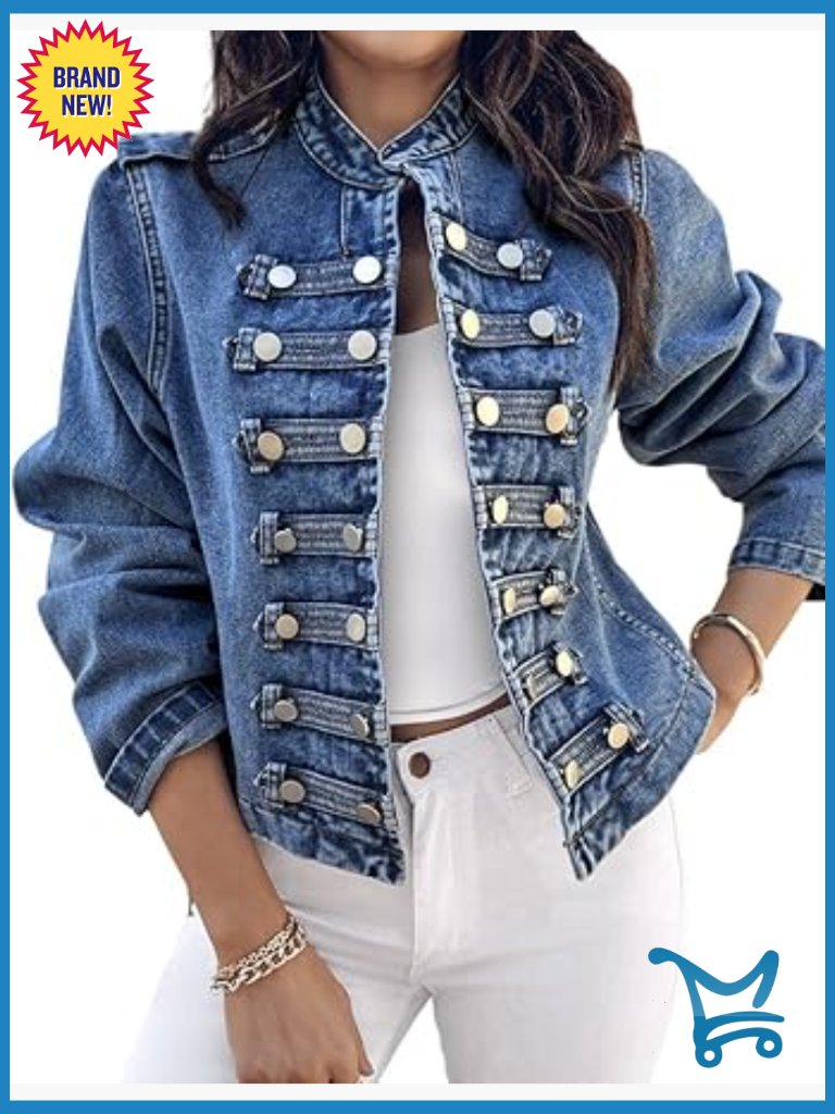 Women's Denim Jacket Button Up Stand Collar Casual Long Sleeve Lightweight Fall
